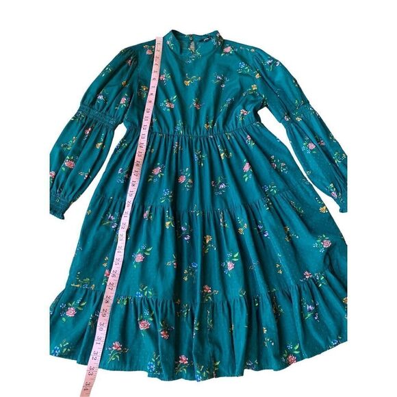 ZARA Retro Vintage Deep Emerald Green Floral Print Mini Dress - Picture 10 of 12